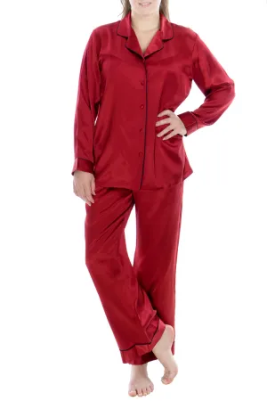 100% Silk Sleepwear Women's Silk Pajamas Set, Burgundy, L