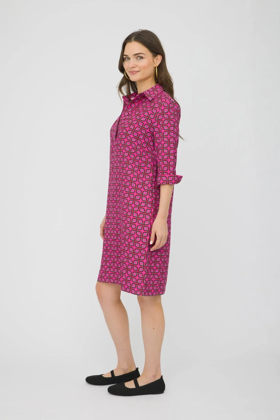 38" ¾ Sleeve Printed Shirtdress