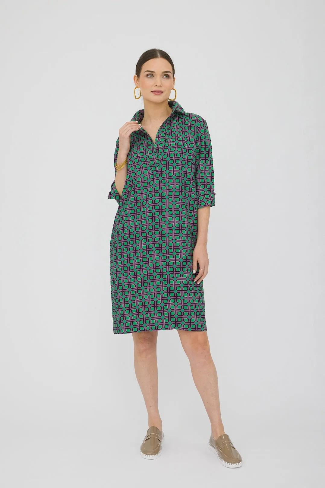 38" ¾ Sleeve Printed Shirtdress