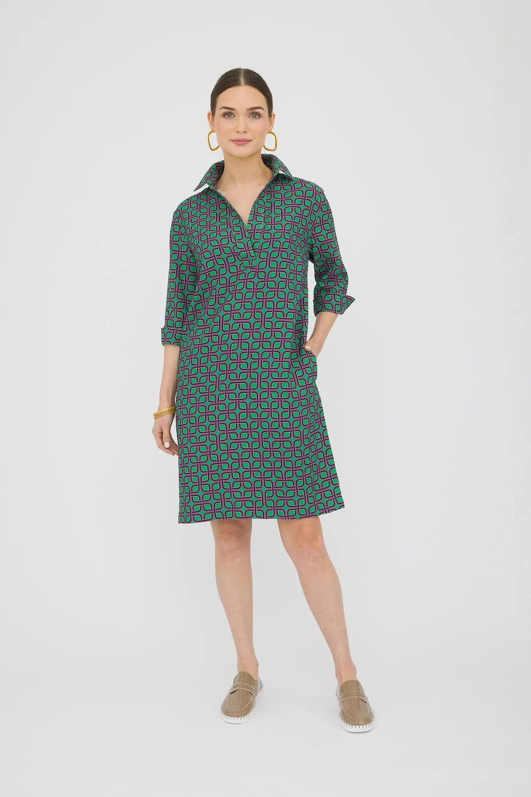 38" ¾ Sleeve Printed Shirtdress