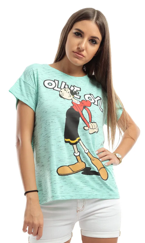 47855 Olive Oyl Printed Women Trendy Tee - Heather Light Green