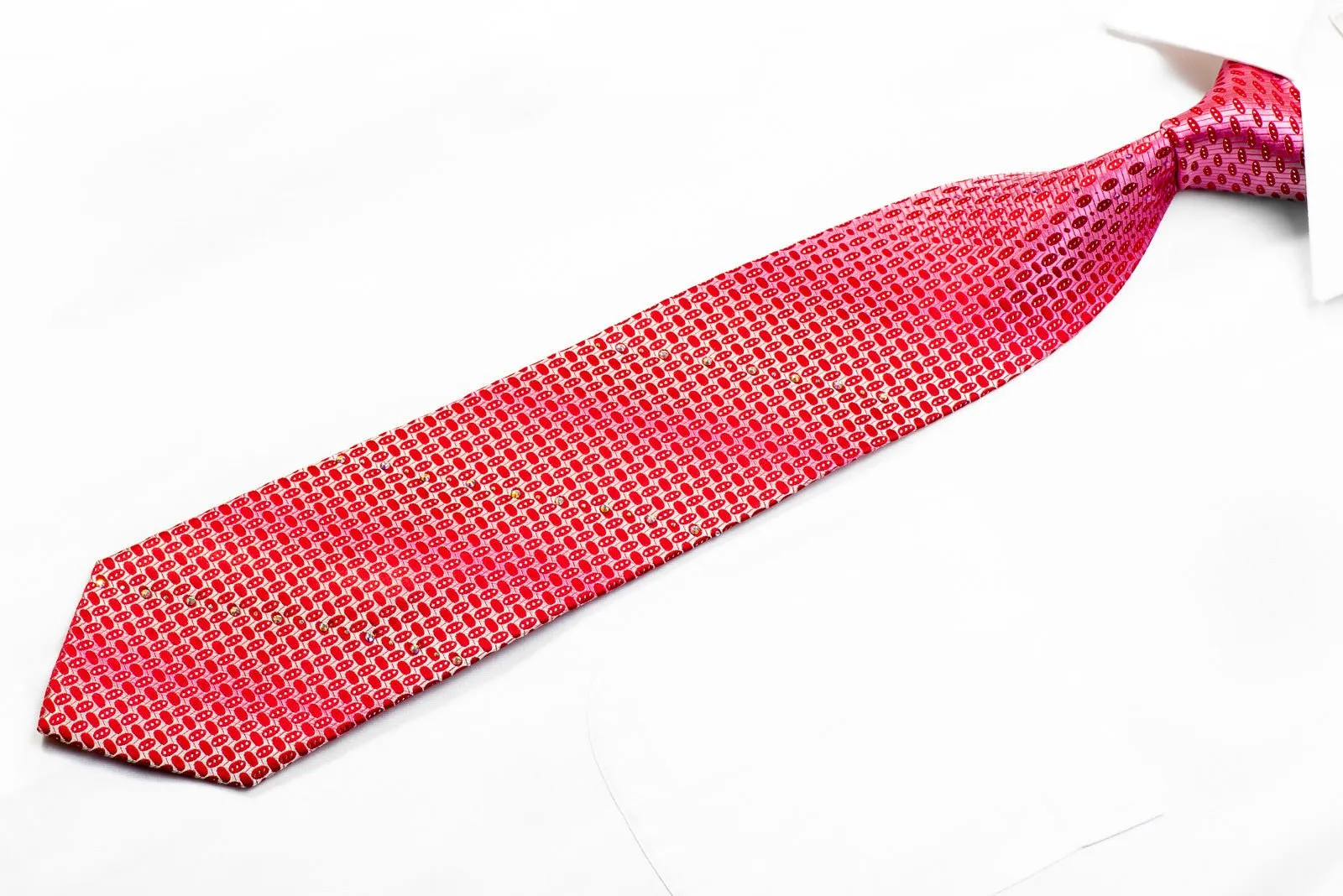 Aquascutum Rhinestone Silk Necktie Geometric On red With Silver Sparkles