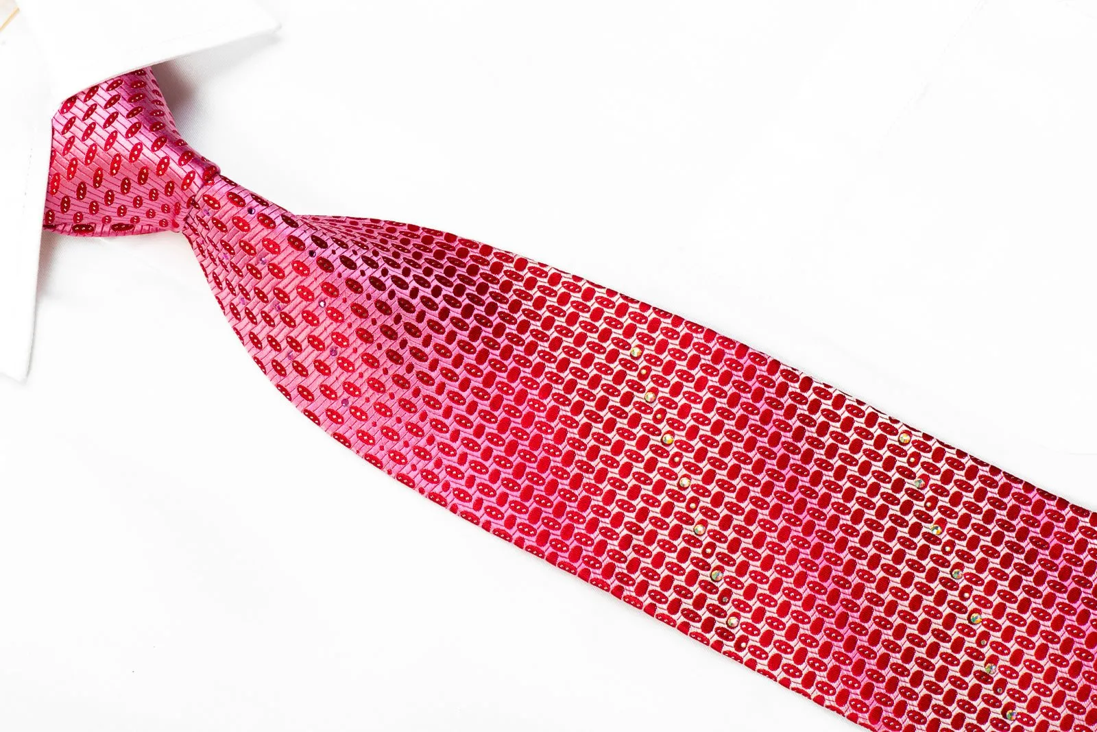 Aquascutum Rhinestone Silk Necktie Geometric On red With Silver Sparkles