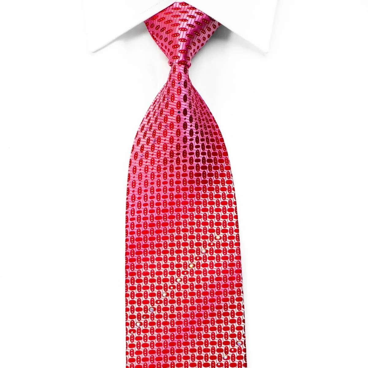 Aquascutum Rhinestone Silk Necktie Geometric On red With Silver Sparkles