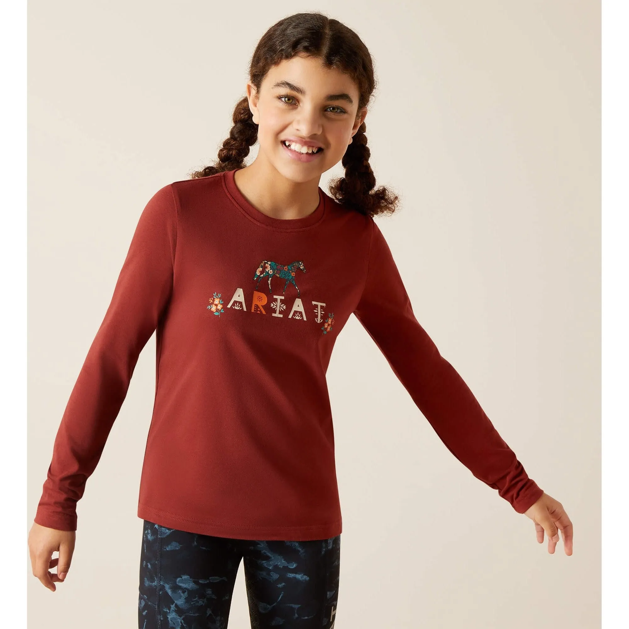 Ariat Girl's Brick Red Blossom Pony Tee