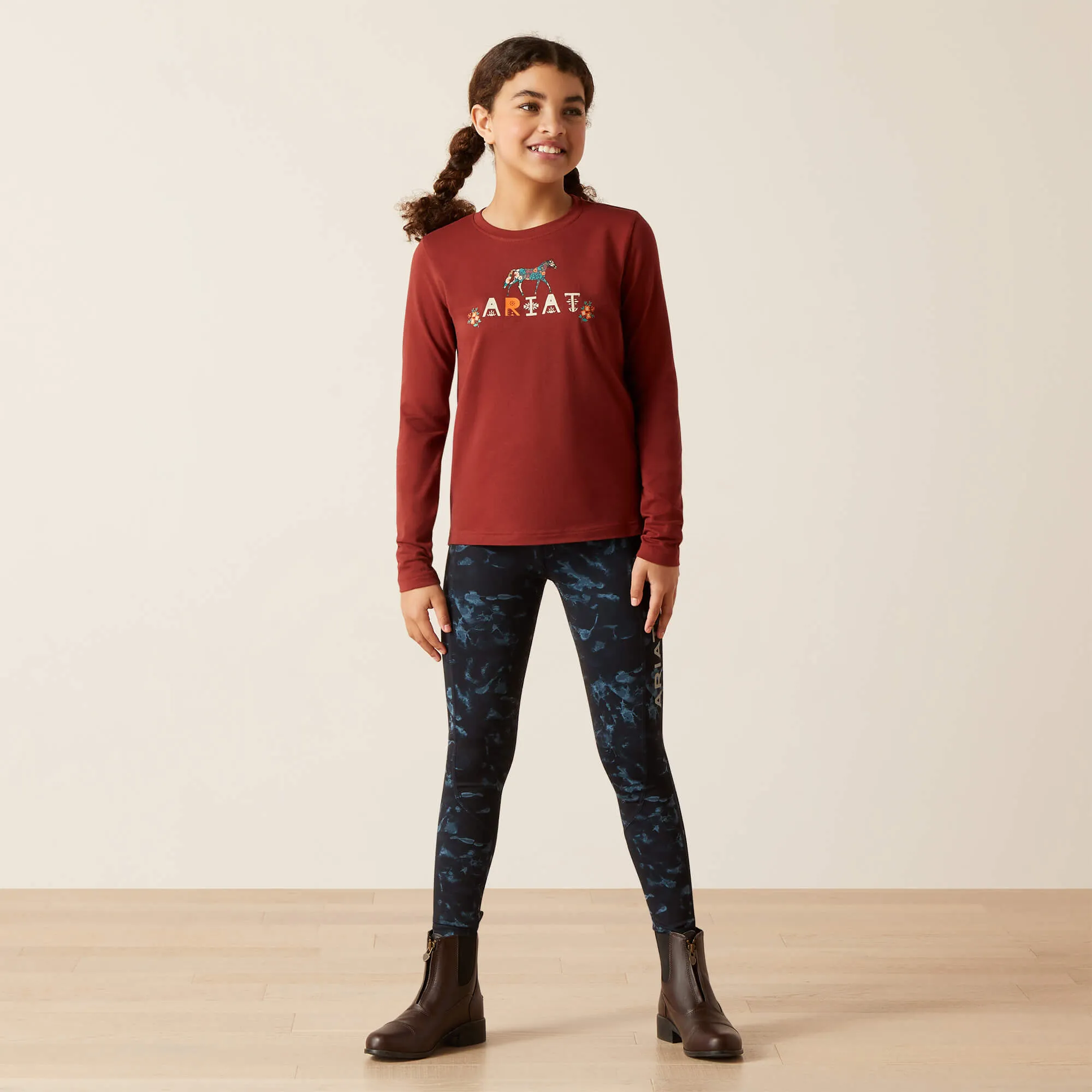 Ariat Girl's Brick Red Blossom Pony Tee