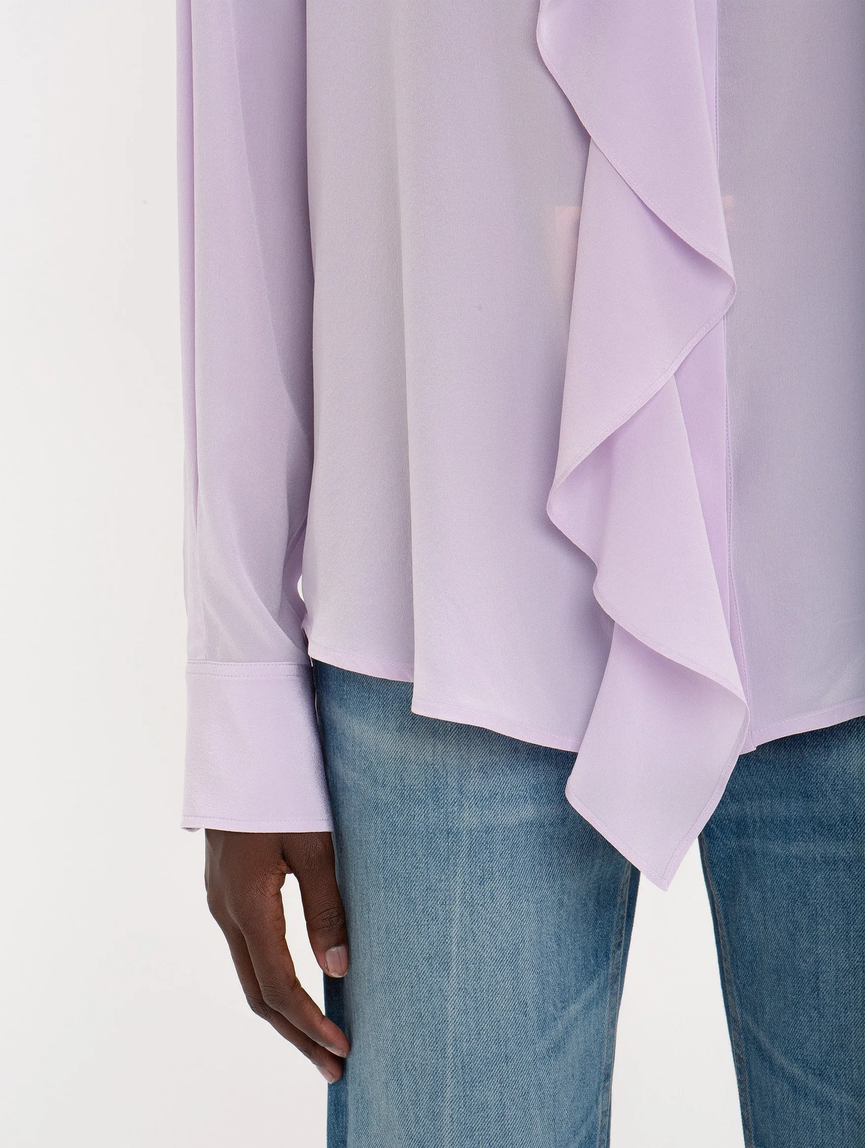 Asymmetric Ruffle Silk Blouse in Petunia