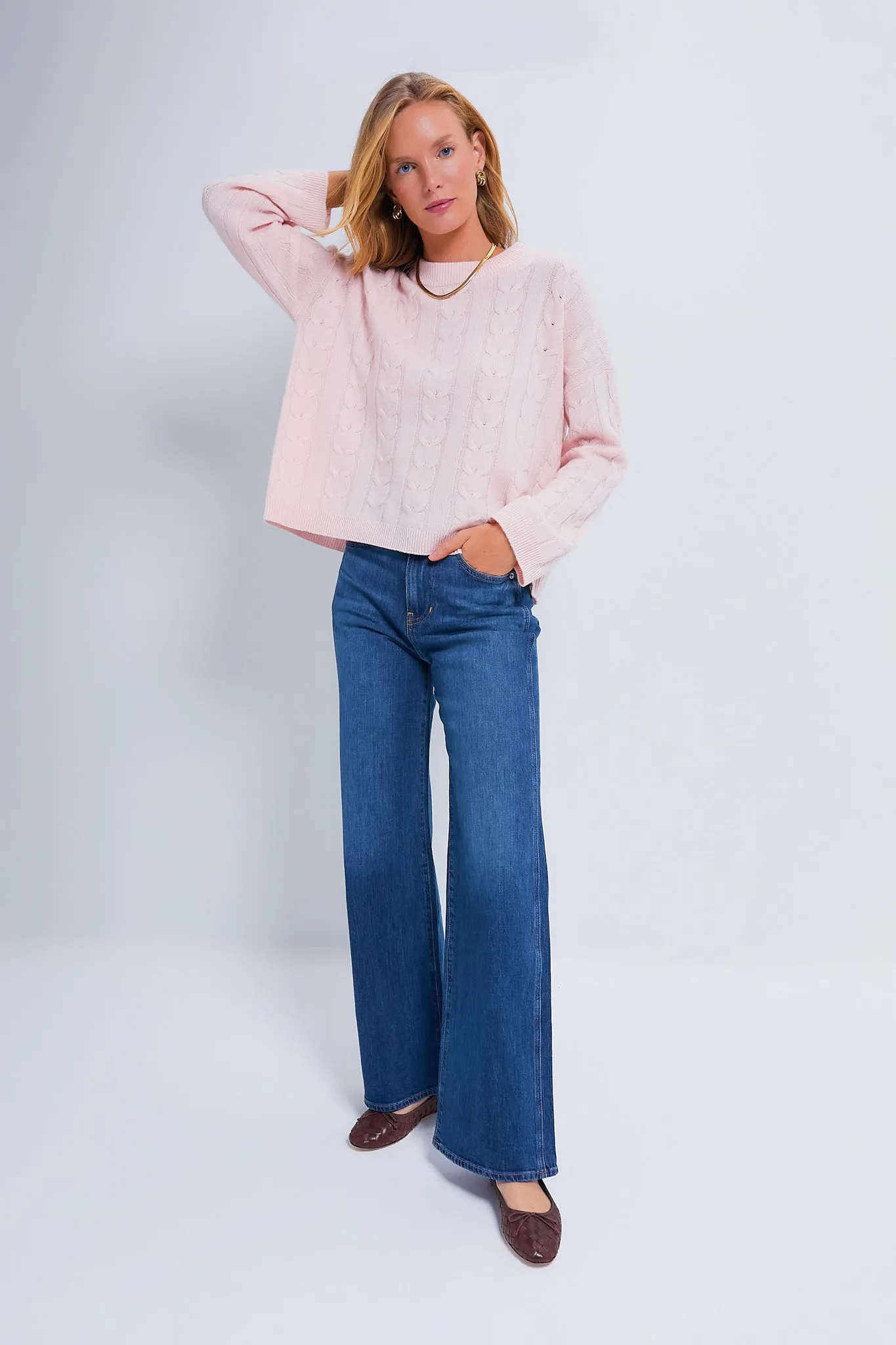 Ballet Slipper Cashmere Eloise Cable Knit Boyfriend Crewneck