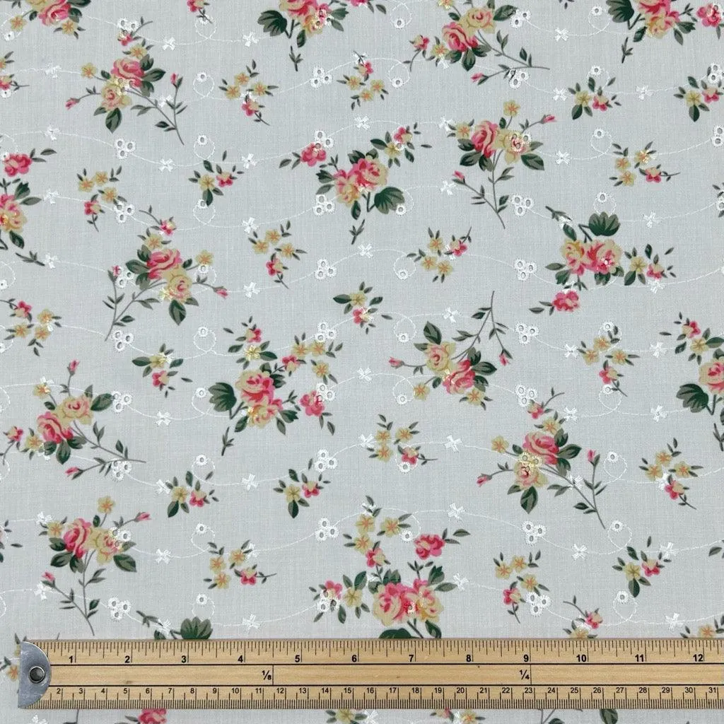 Blooming Bouquets Broderie Anglaise Polycotton Fabric