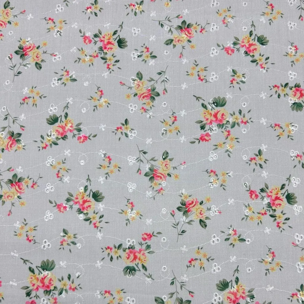 Blooming Bouquets Broderie Anglaise Polycotton Fabric