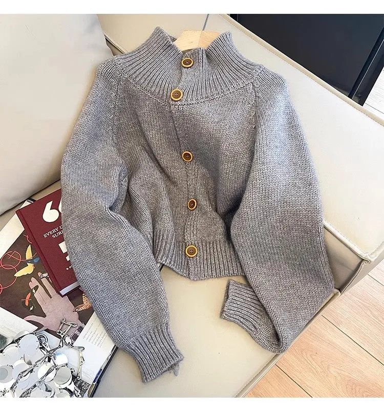 Blue Sweater Jacket Women's Fashionable Short Knitted Cardigan    S4833