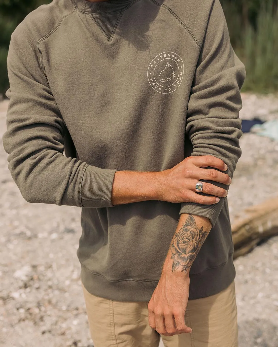 Border Recycled Cotton Sweatshirt - Dusty Olive