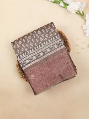 Brown Chanderi Silk Saree with Small Floral Design on the Body with Matching Border