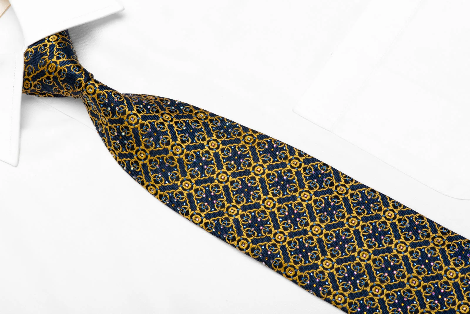 Cabrini Silk Necktie Yellow Cartouche On Blue