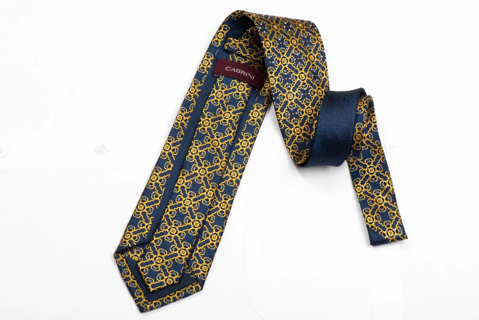 Cabrini Silk Necktie Yellow Cartouche On Blue