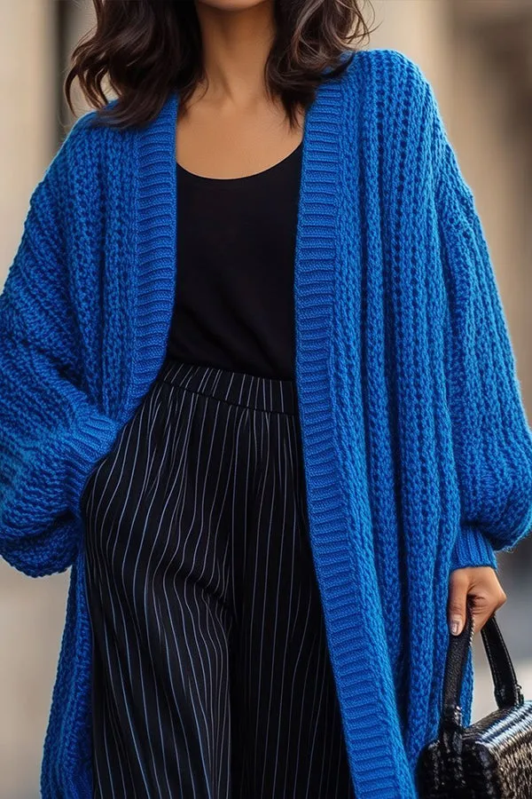 Casual Lantern Sleeve Open Front Cardigan