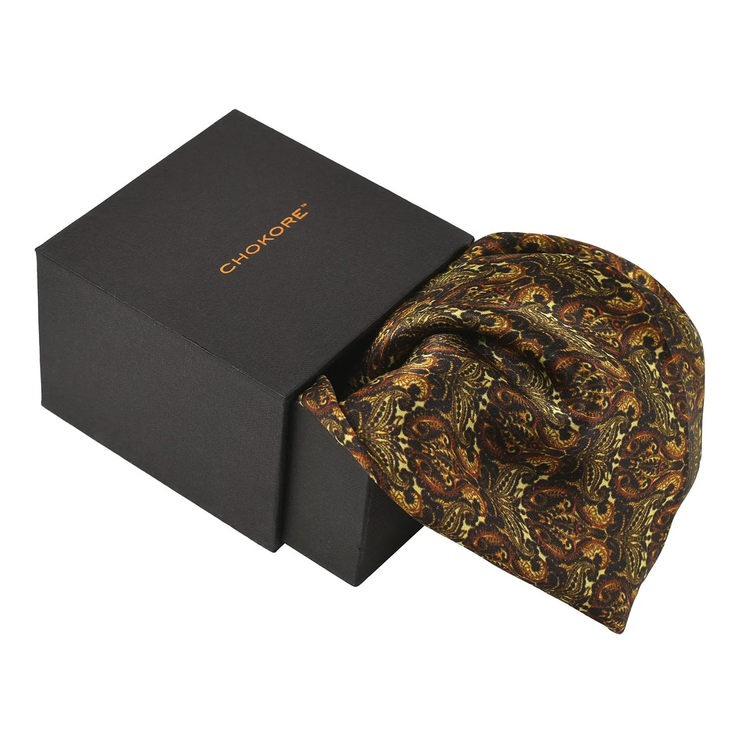 Chokore Black & Orange Silk Pocket Square -Indian At Heart line