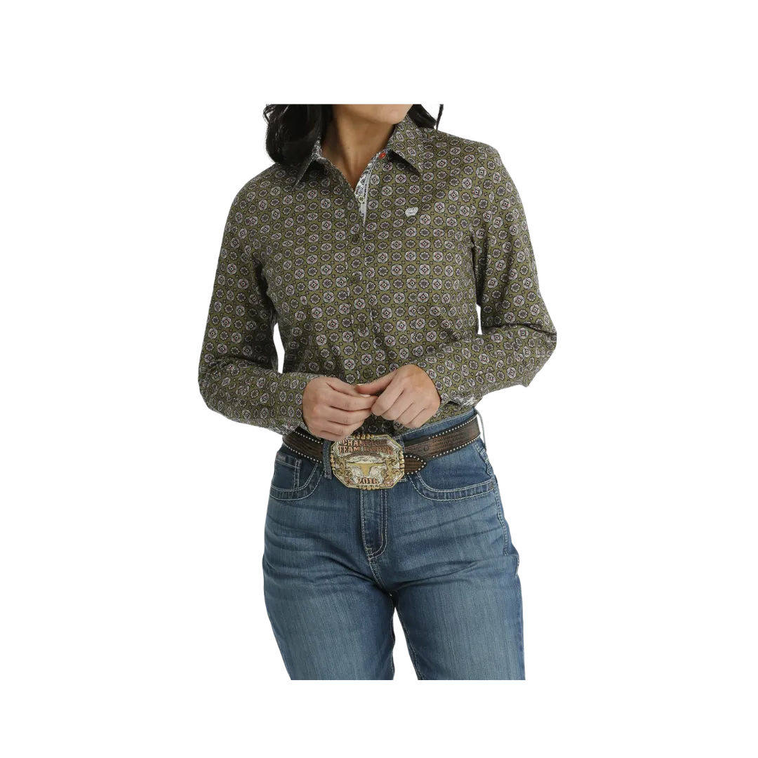 Cinch Women's Button Down Western Olive Shirt