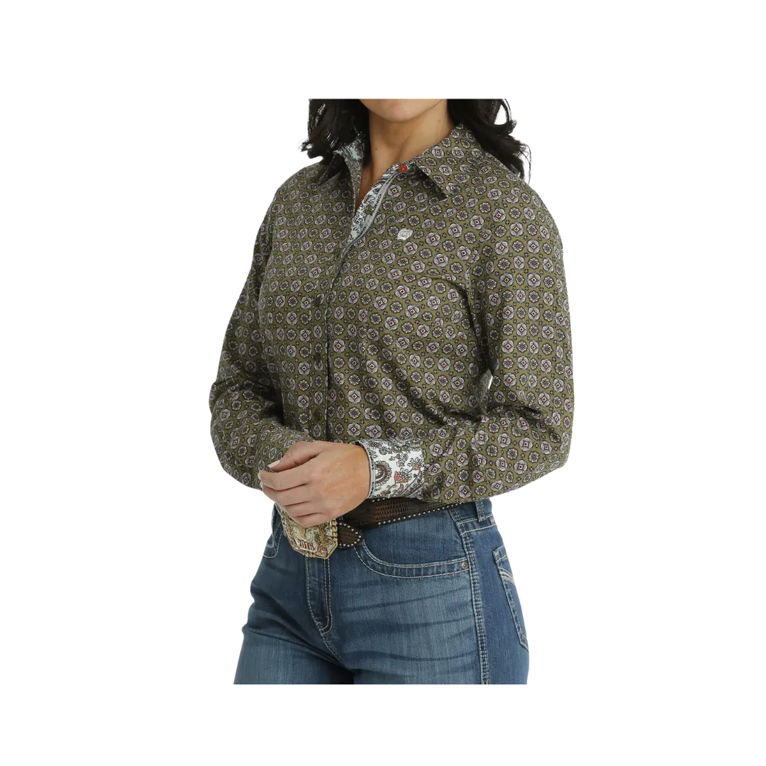 Cinch Women's Button Down Western Olive Shirt