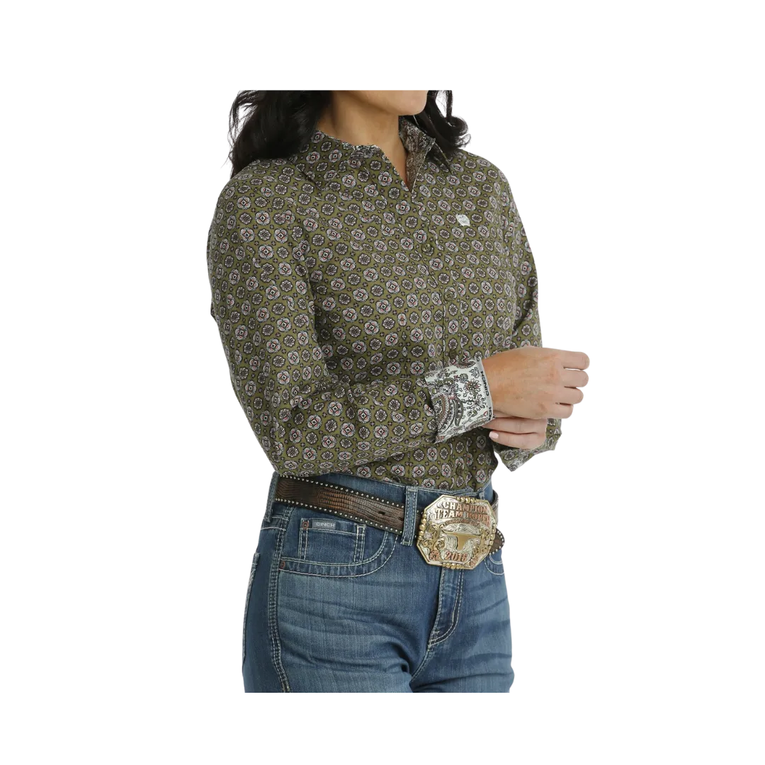 Cinch Women's Button Down Western Olive Shirt