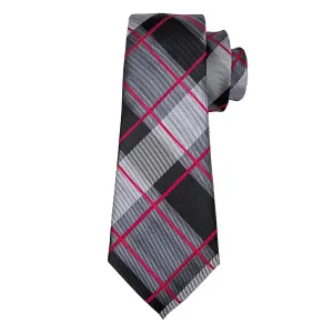 Classy Men Grey Red Checkered Silk Tie