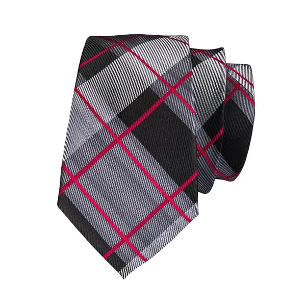 Classy Men Grey Red Checkered Silk Tie