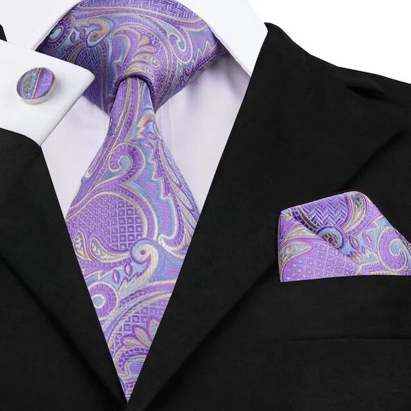 Classy Men Pastel Lilac Paisley Silk Tie