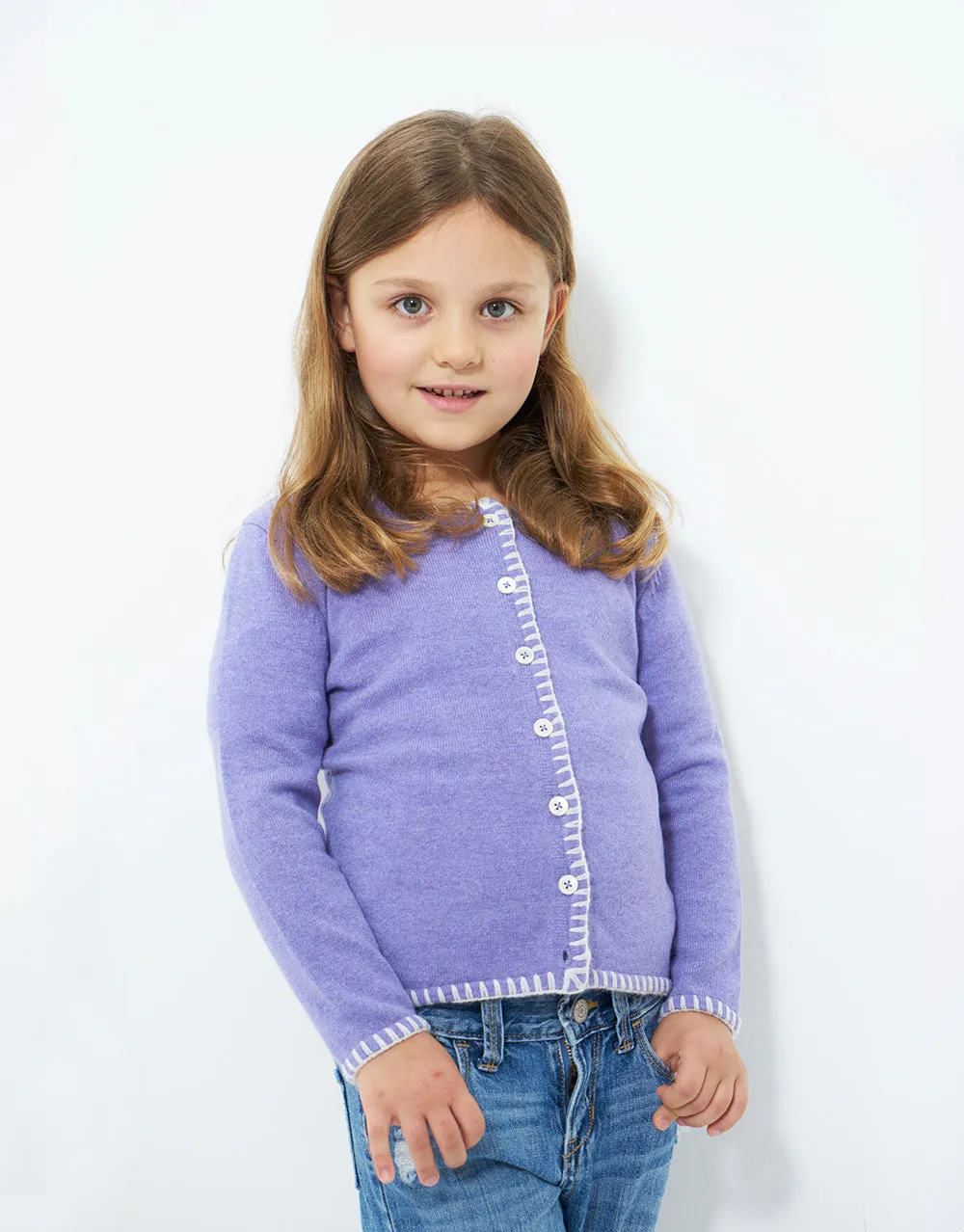 Coco Girls Cashmere Cardigan in Thistle