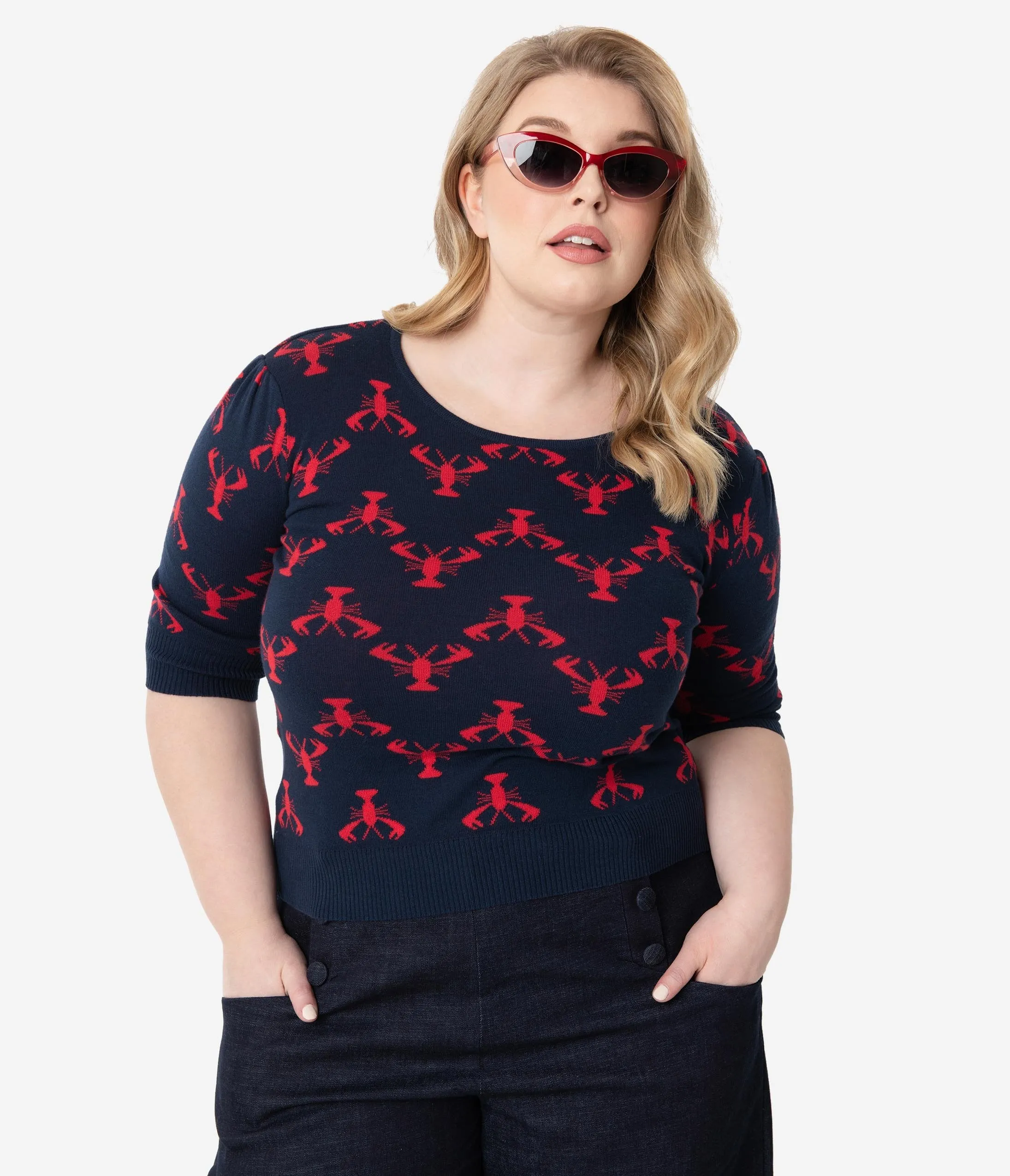 Collectif Plus Size Navy & Red Lobster Chrissie Knit Sweater