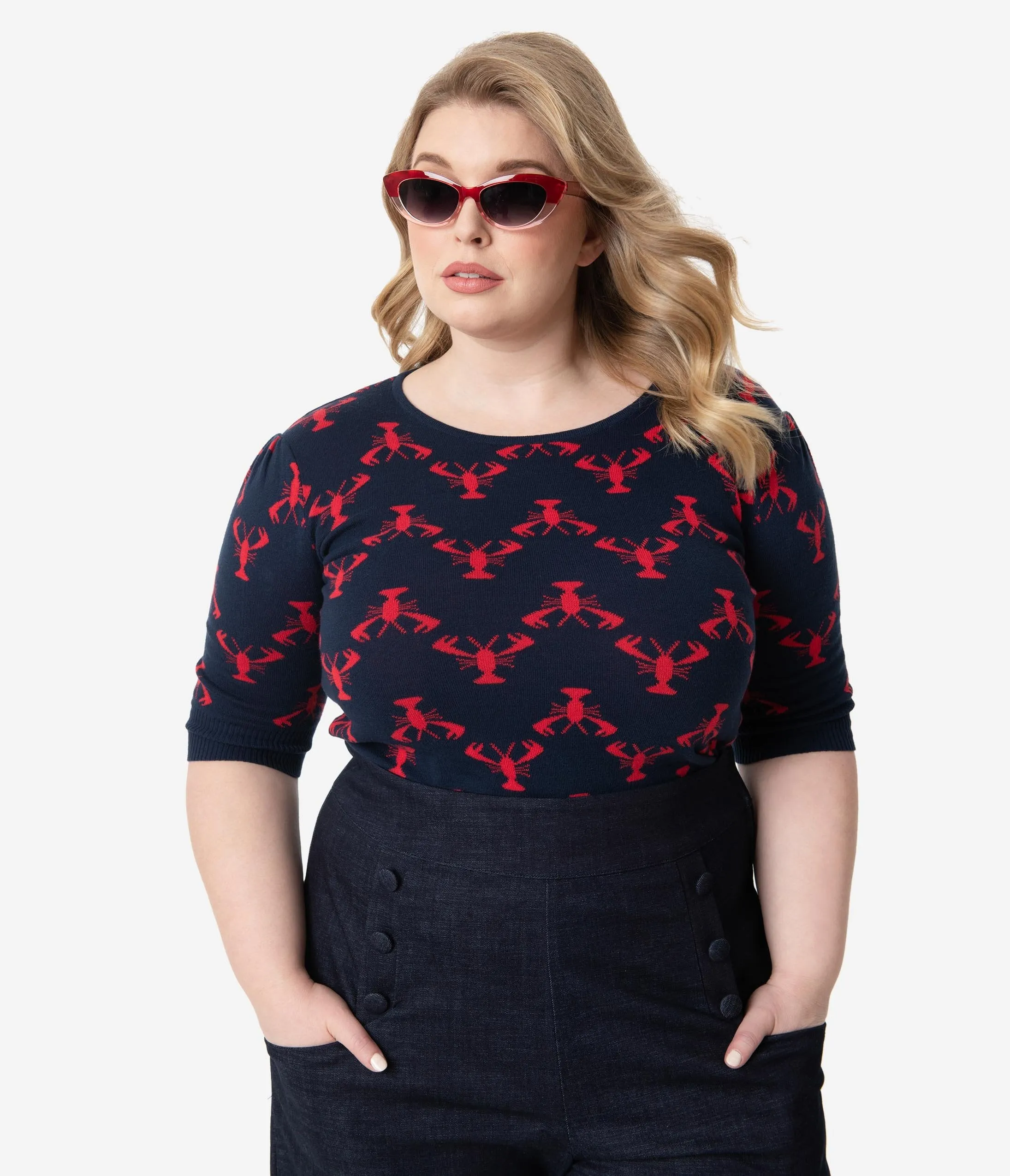 Collectif Plus Size Navy & Red Lobster Chrissie Knit Sweater