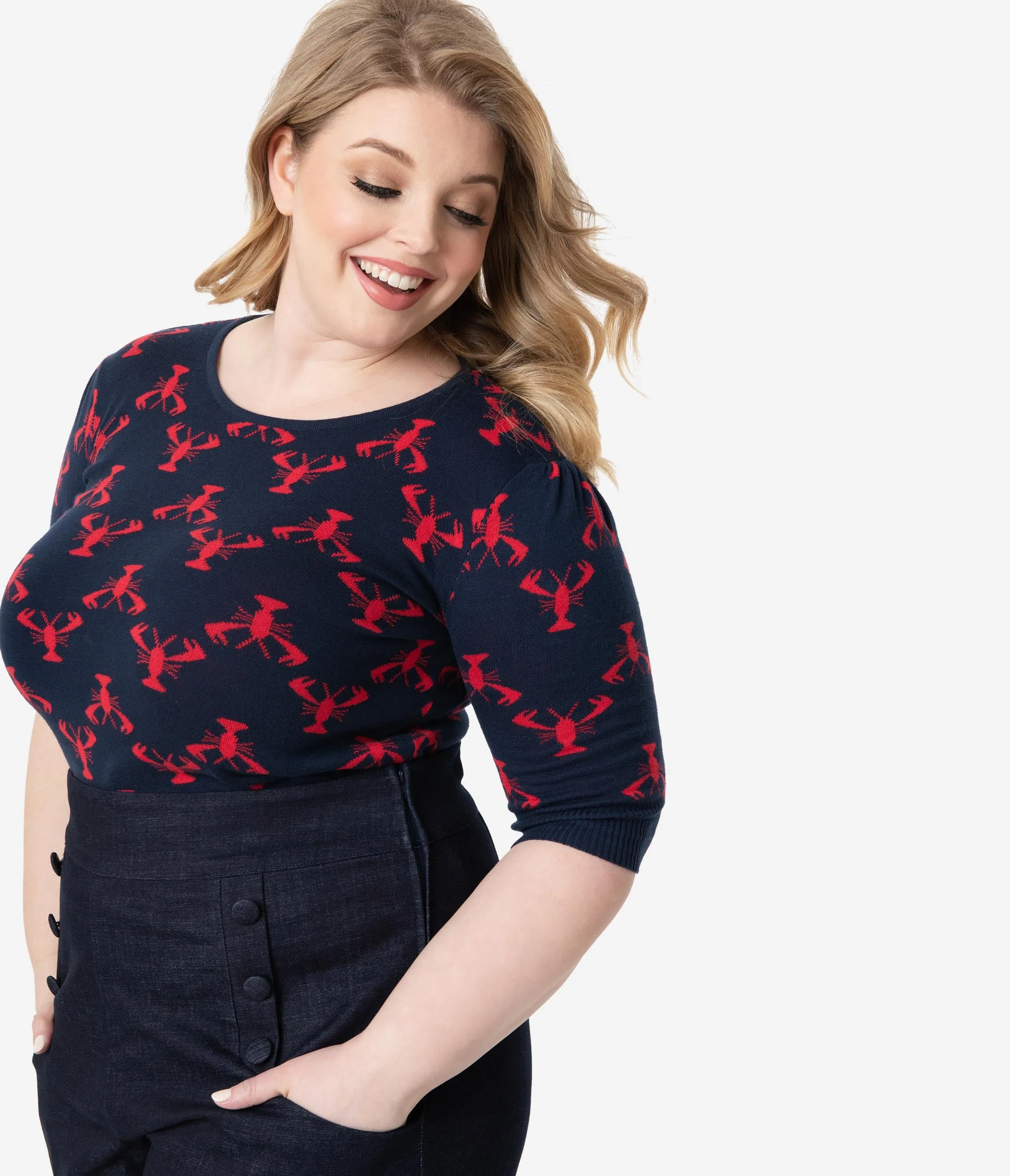 Collectif Plus Size Navy & Red Lobster Chrissie Knit Sweater