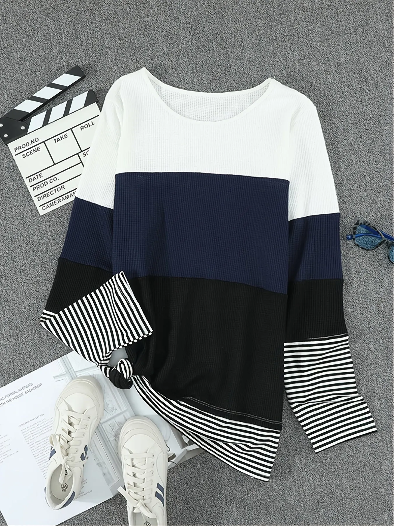 Color Block Sweatshirts Round Neck Pullover Casual Long Sleeve Comfy Casual Top