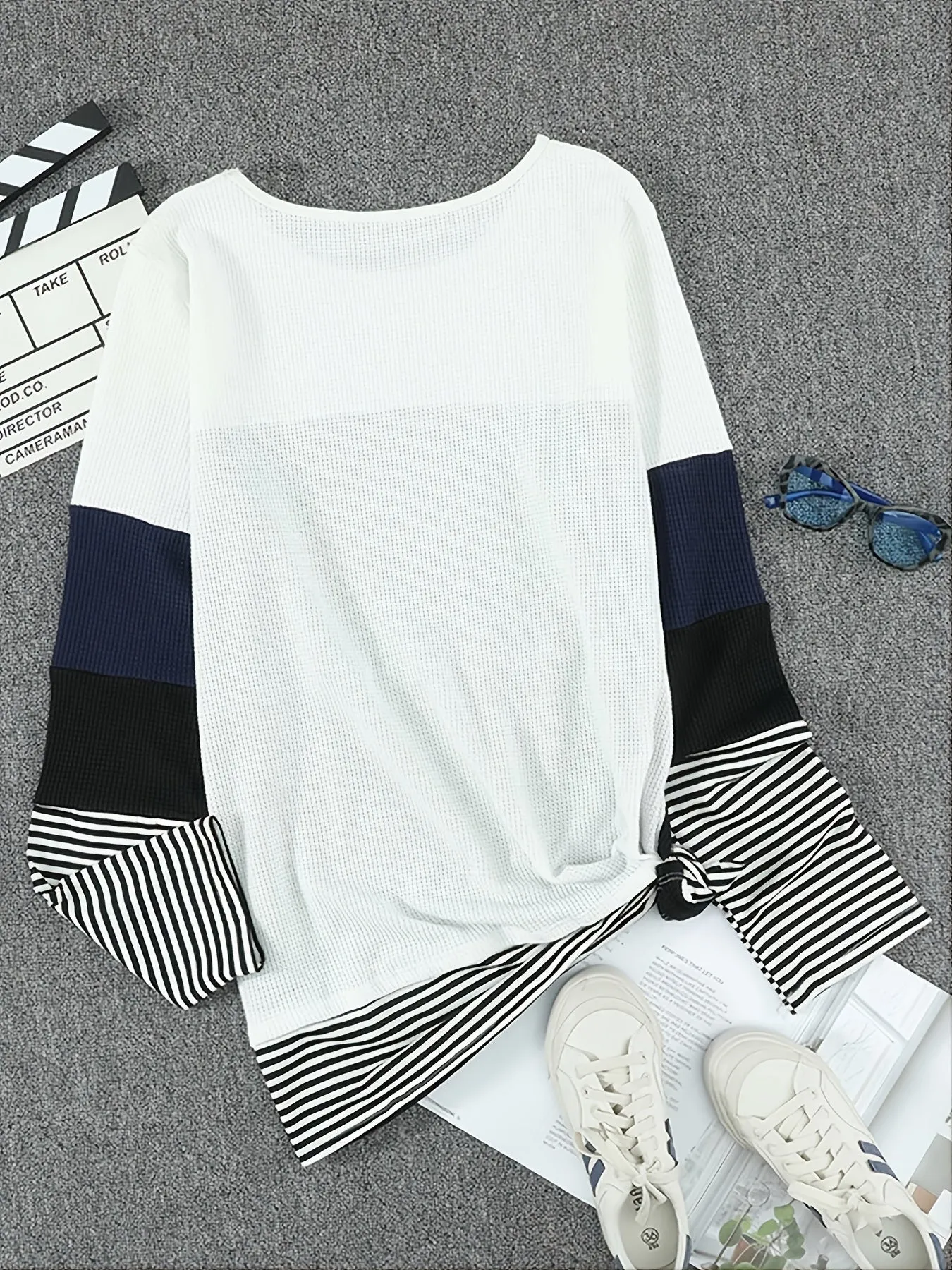 Color Block Sweatshirts Round Neck Pullover Casual Long Sleeve Comfy Casual Top