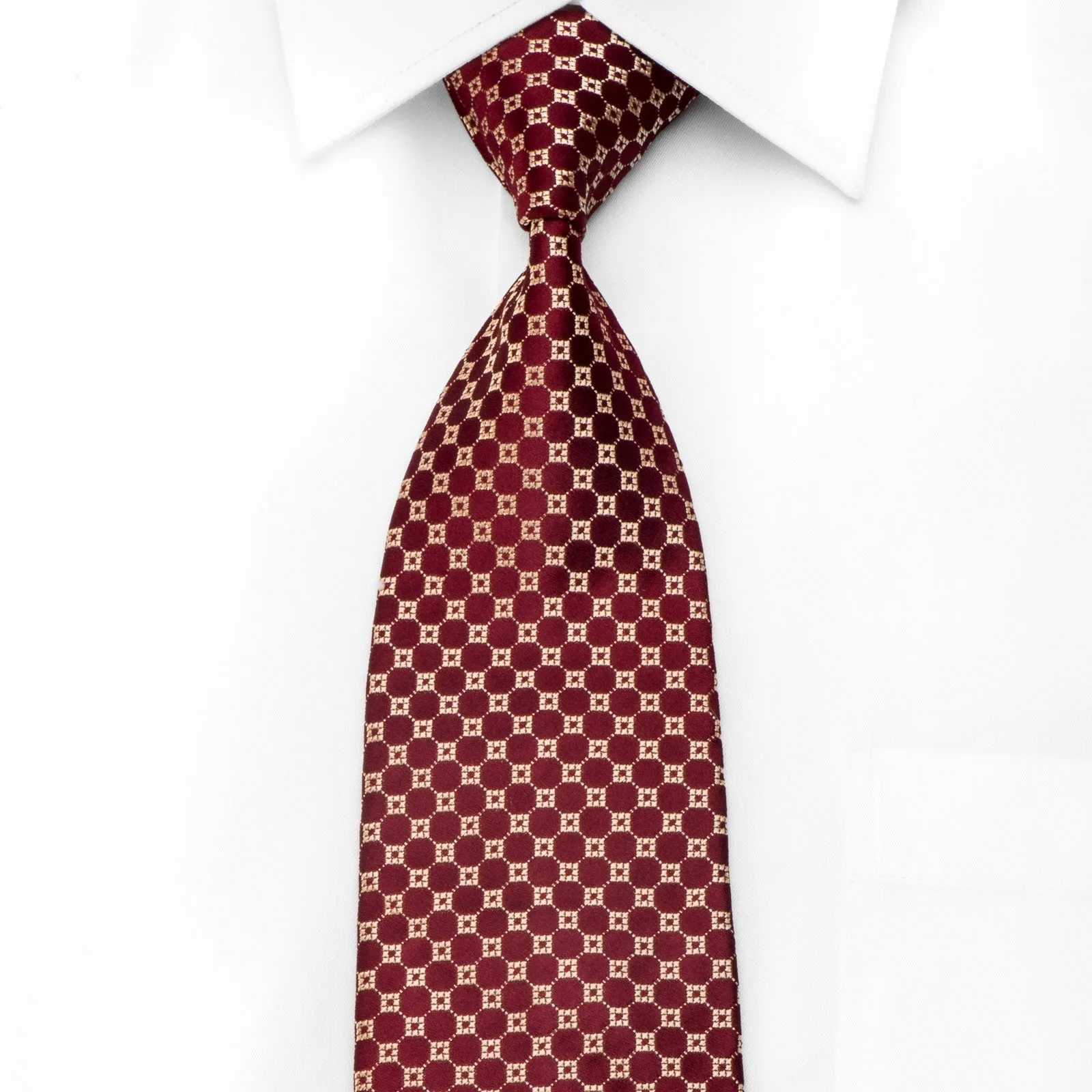 Countess Mara Men's Silk Tie Golden Trellis On Burgundy Necktie