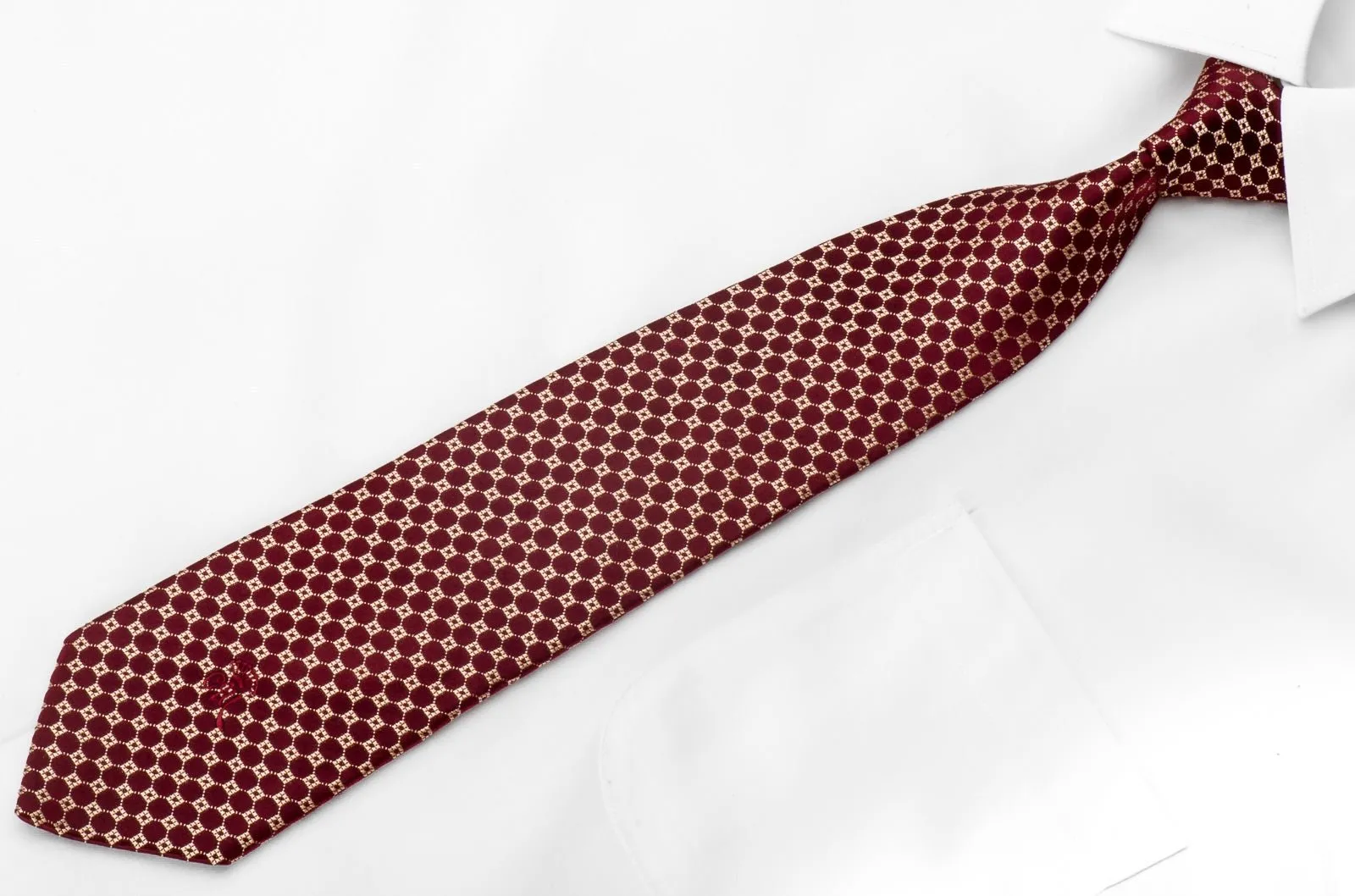 Countess Mara Men's Silk Tie Golden Trellis On Burgundy Necktie