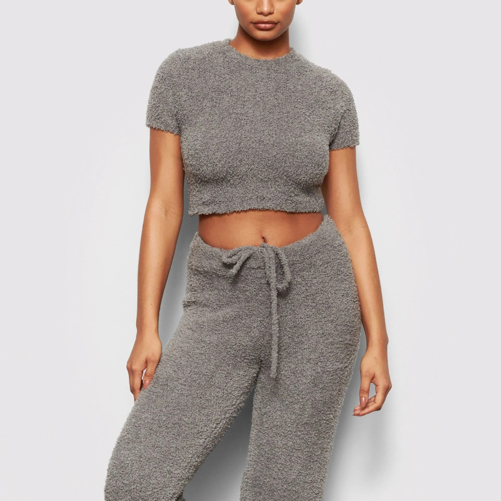 COZY KNIT CROPPED T-SHIRT | SMOKE