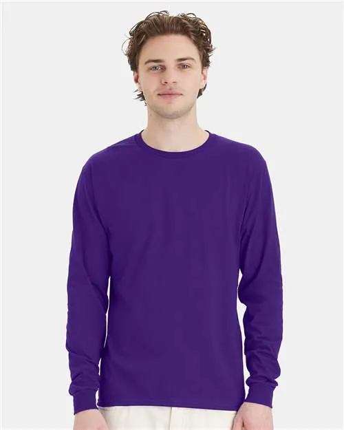 Custom Embroidered - Hanes - Essential-T Long Sleeve T-Shirt - Athletic Purple - 5286