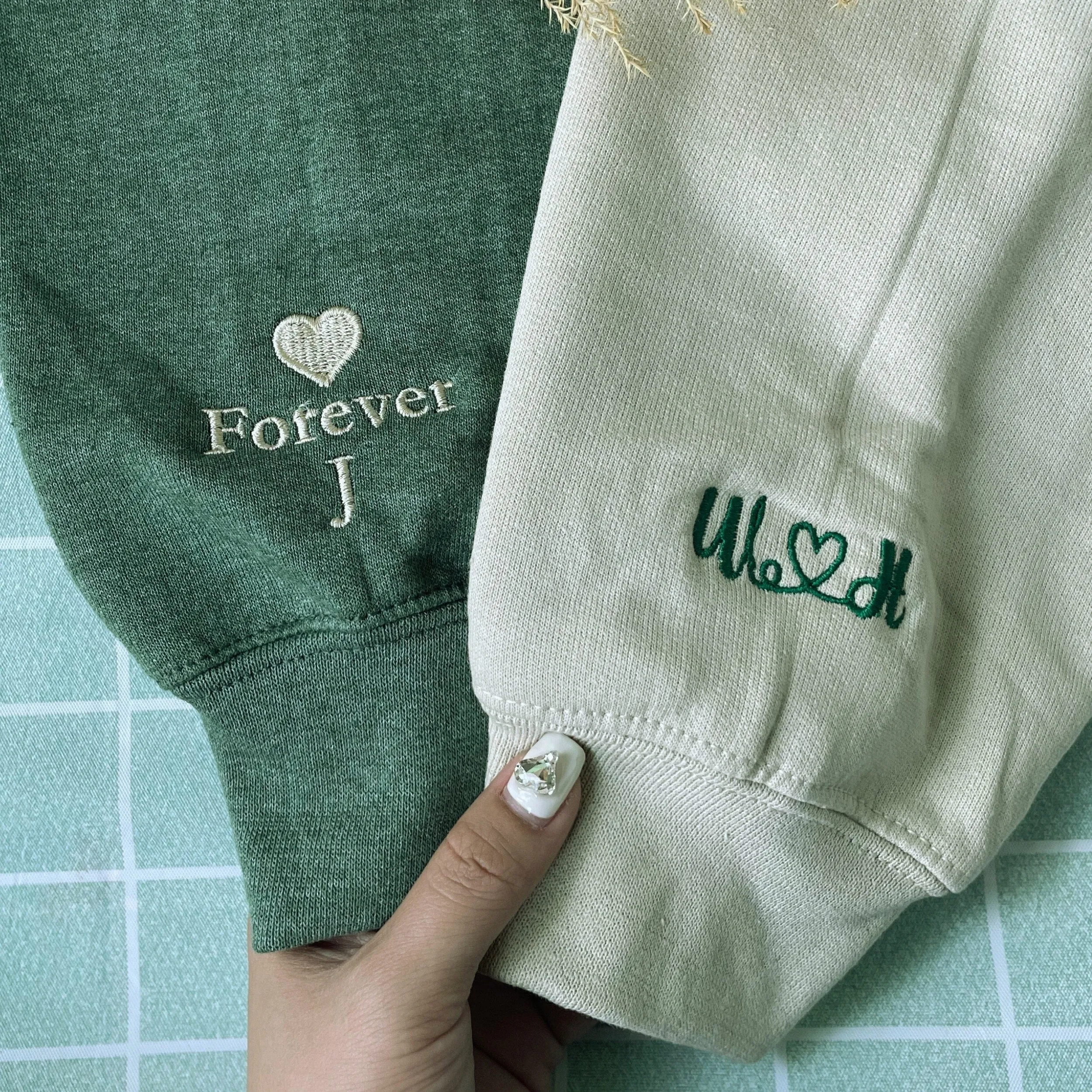 Custom Embroidered Sleeve Sweatshirt, Matching Sweatshirts for Couples Unique Gift Ideas for Him Her