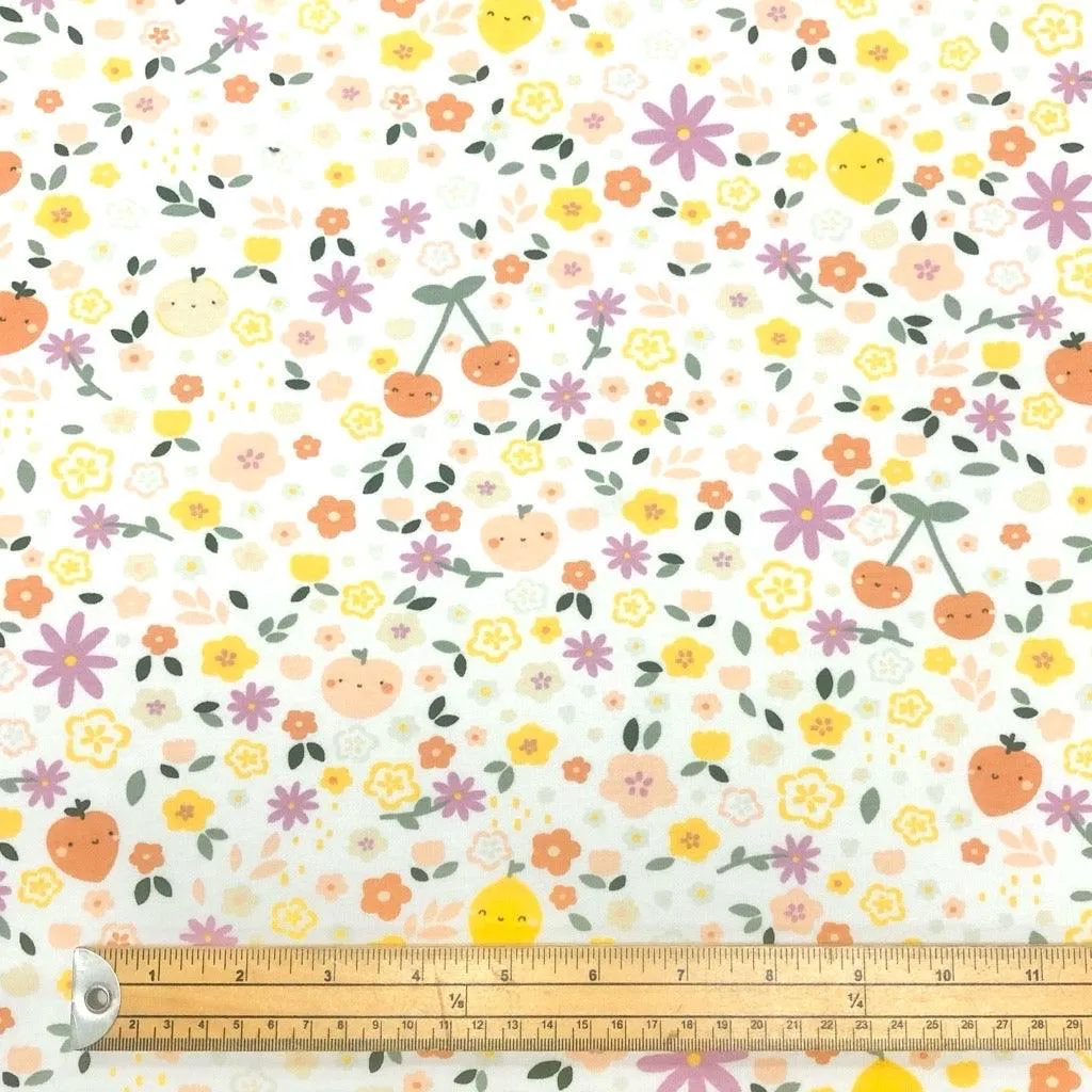 Cute Fruits and Flowers Organic Sweatshirt Fabric