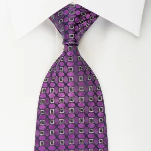 Daks Silk Nectie Purple Geometric On Black With Sparkles