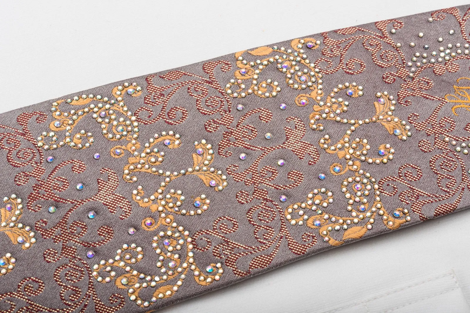 Daniel Hechter Rhinestone Silk Necktie Damask On Light Brown With Sparkles