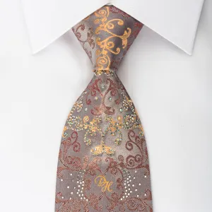 Daniel Hechter Rhinestone Silk Necktie Damask On Light Brown With Sparkles