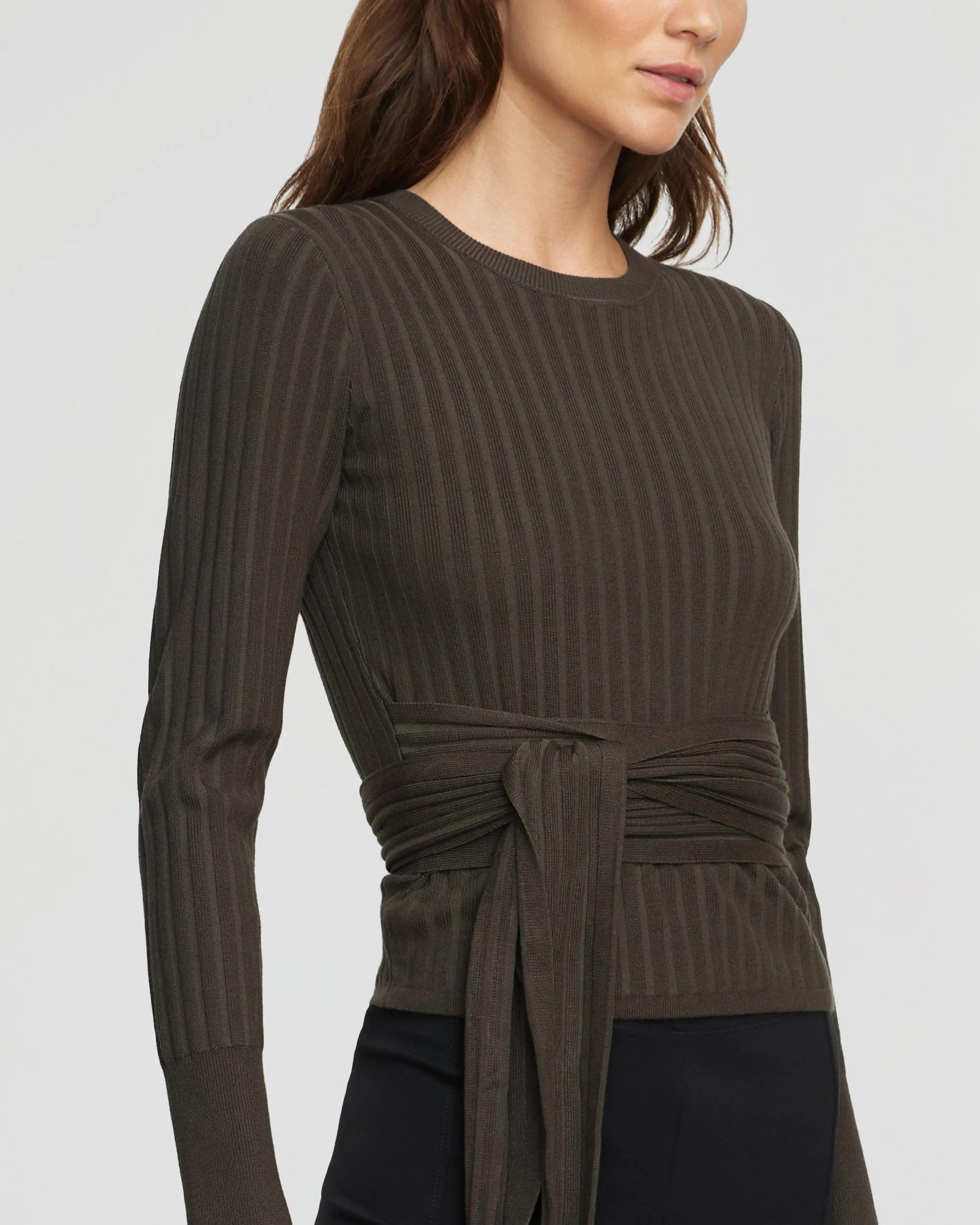 Deniza Tie-Front Ribbed Sweater