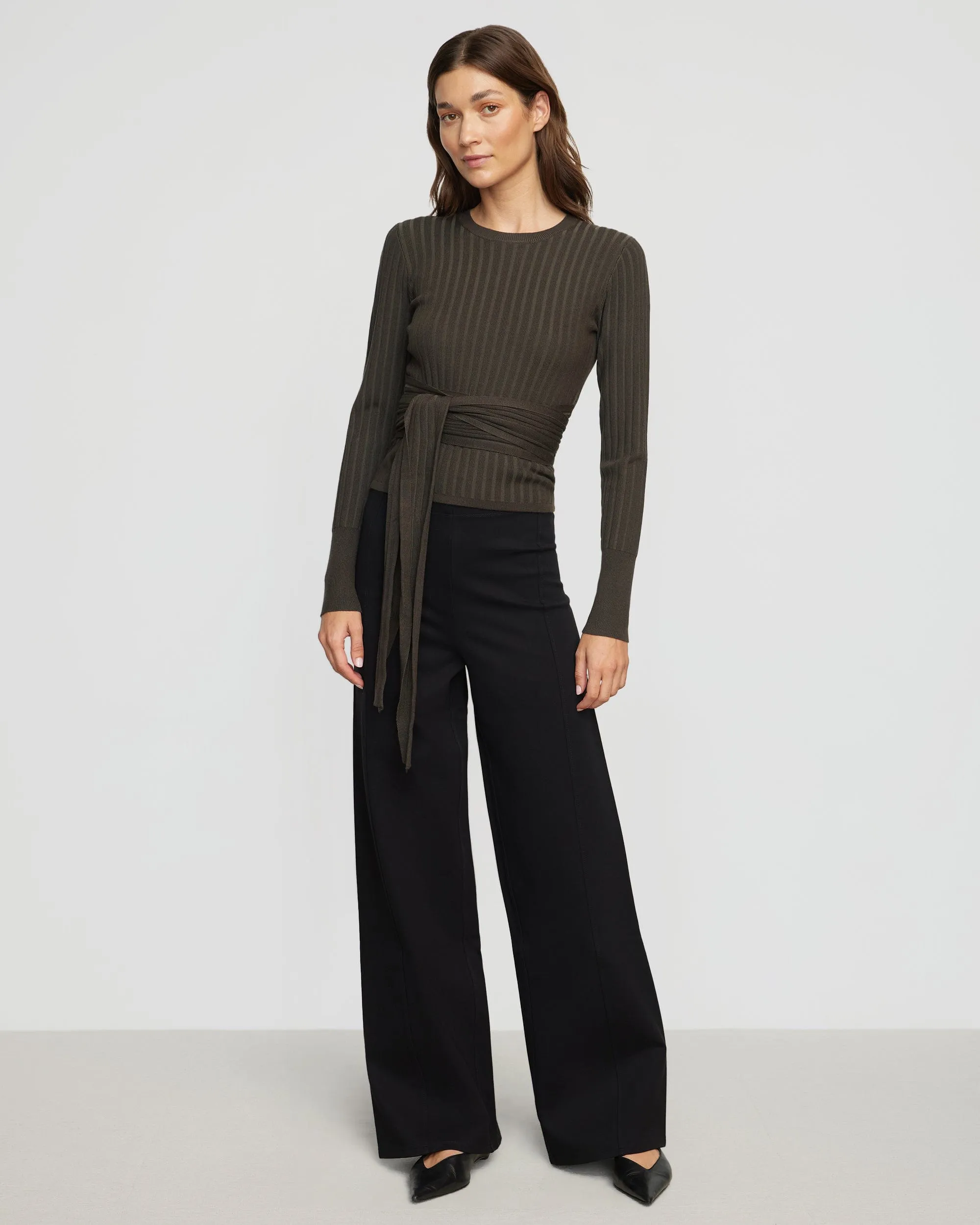 Deniza Tie-Front Ribbed Sweater