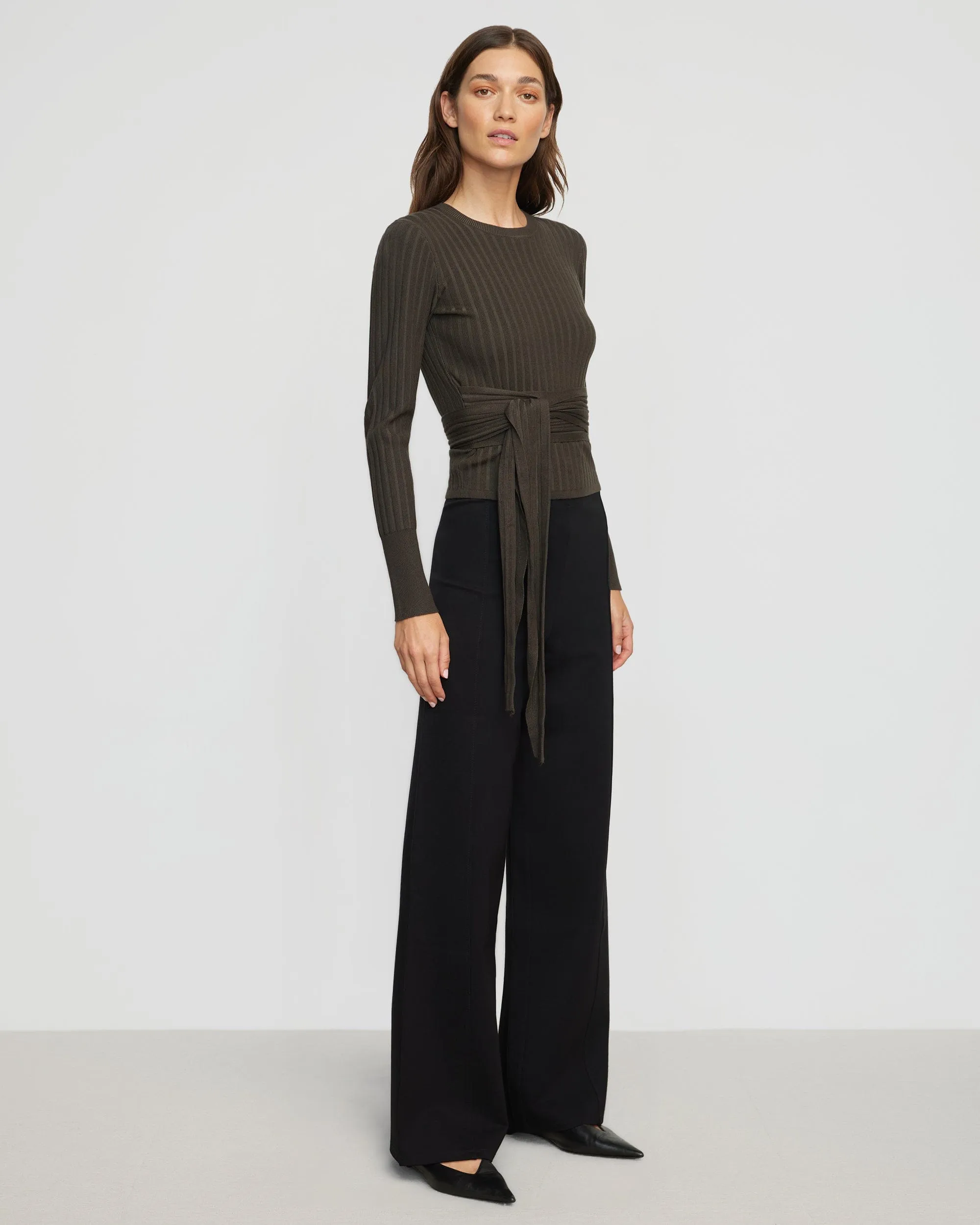 Deniza Tie-Front Ribbed Sweater