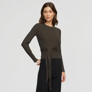 Deniza Tie-Front Ribbed Sweater