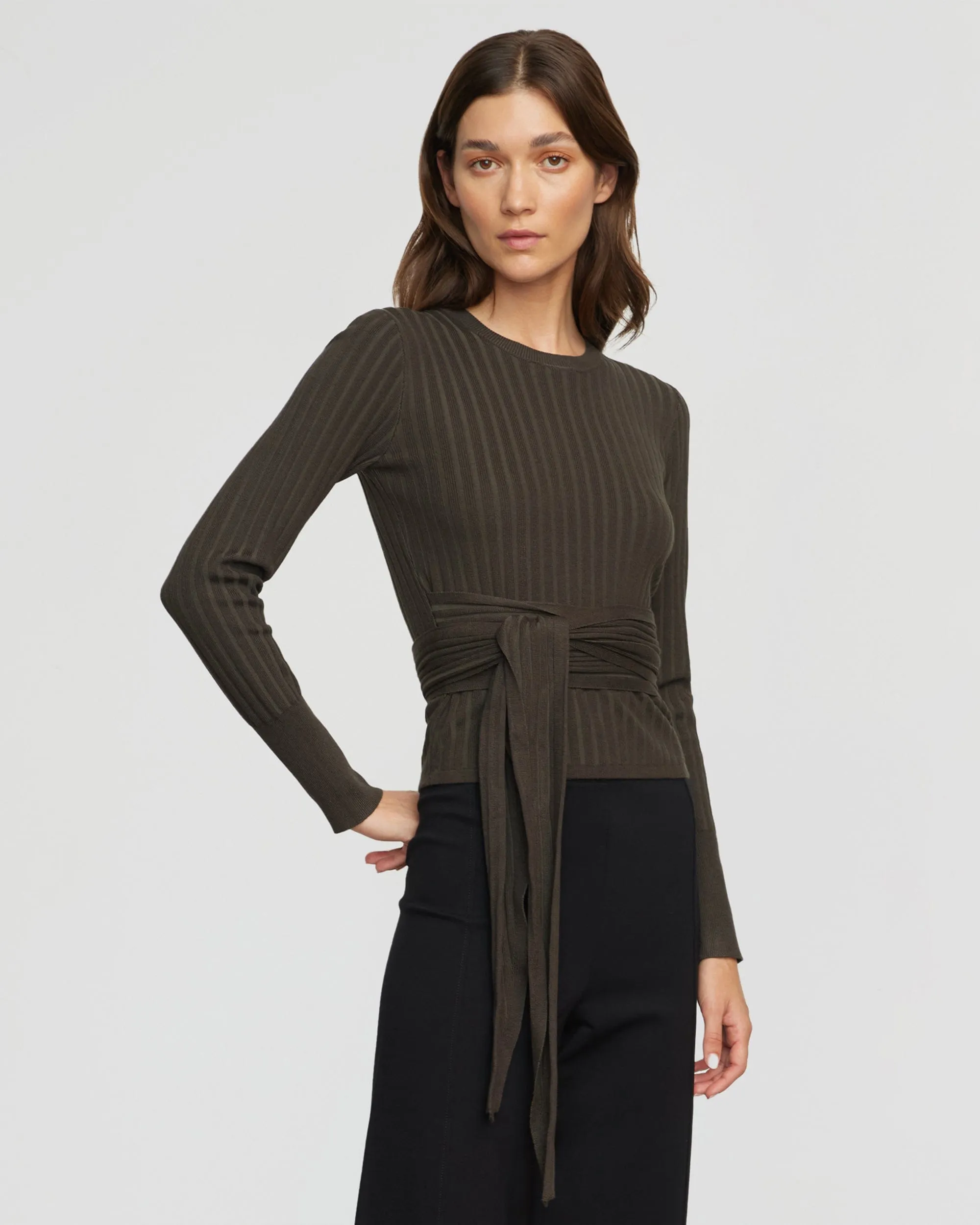 Deniza Tie-Front Ribbed Sweater