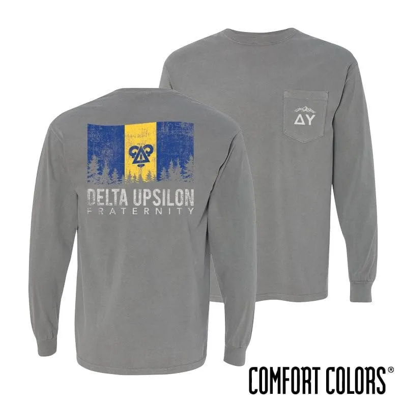 DU Gray Comfort Colors Flag Long Sleeve Pocket Tee