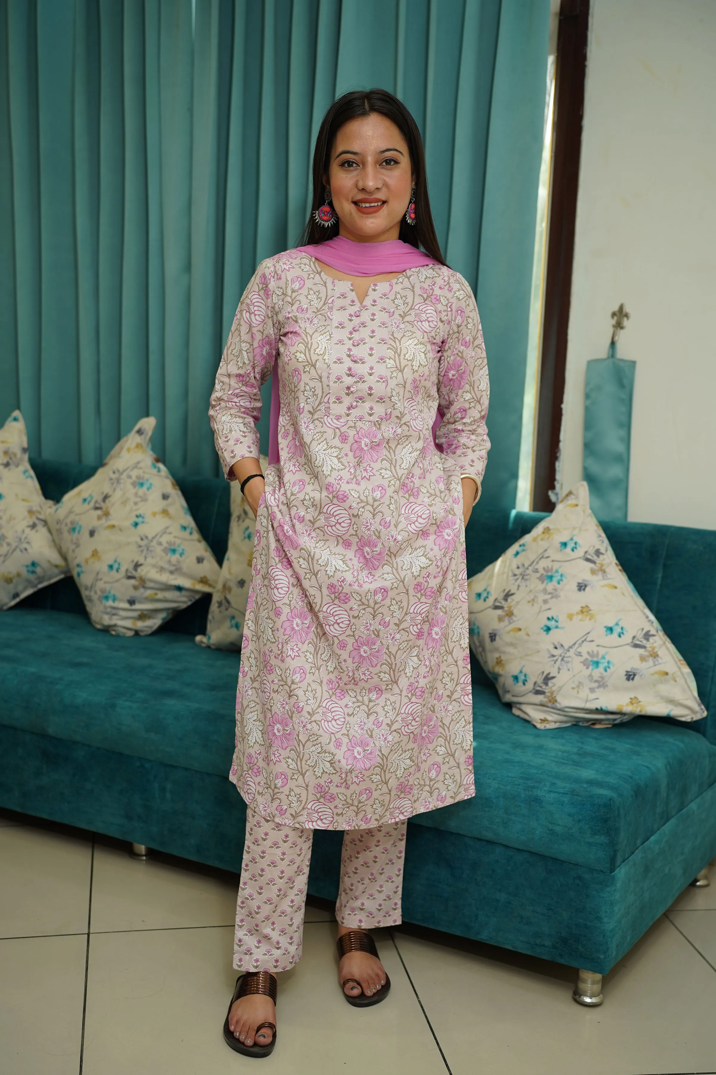 Dusty Rose Jaal Printed Suit Set