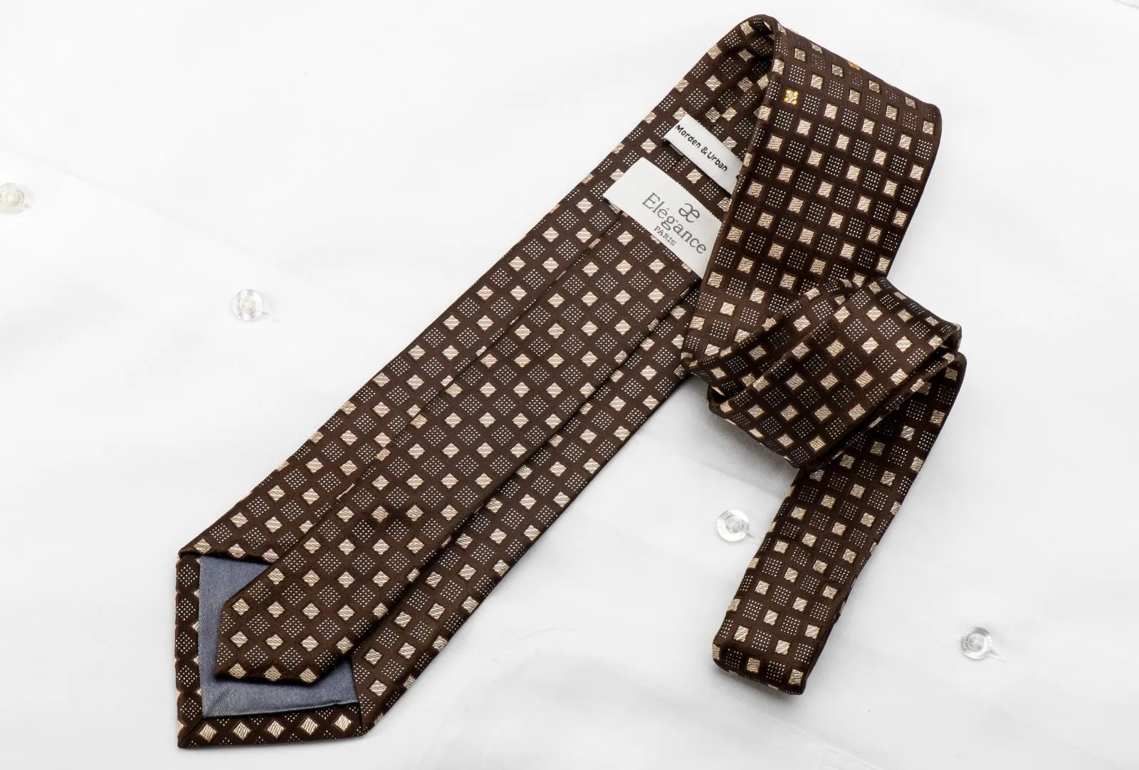 Elegance Men's Crystal Rhinestone Tie Golden Squares On Brown With Silver Sparkles